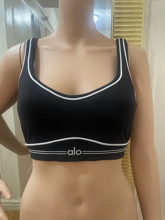 ALO Yoga Black Sports Bra with White Piping - Picture 5 of 12